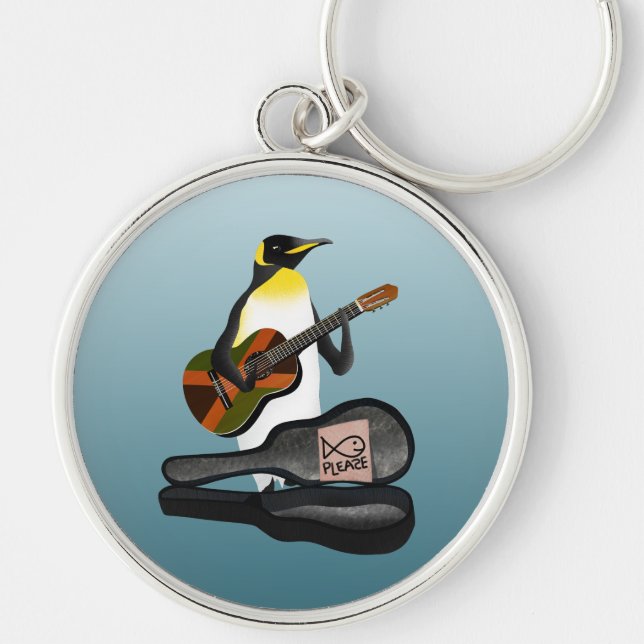 Funny Penguin Busking Key Ring (Front)