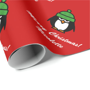 Funny penguin cartoon wrapping paper for Christmas