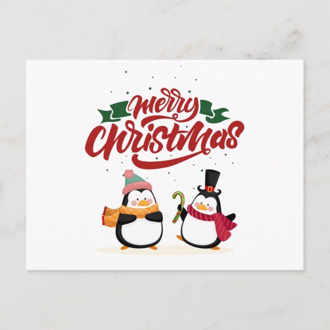 Funny Penguin Christmas Card, Merry Christmas  Holiday Postcard (Front)