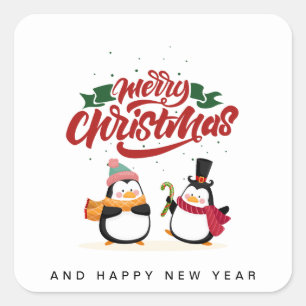 Funny Penguin Christmas Card, Merry Christmas  Square Sticker