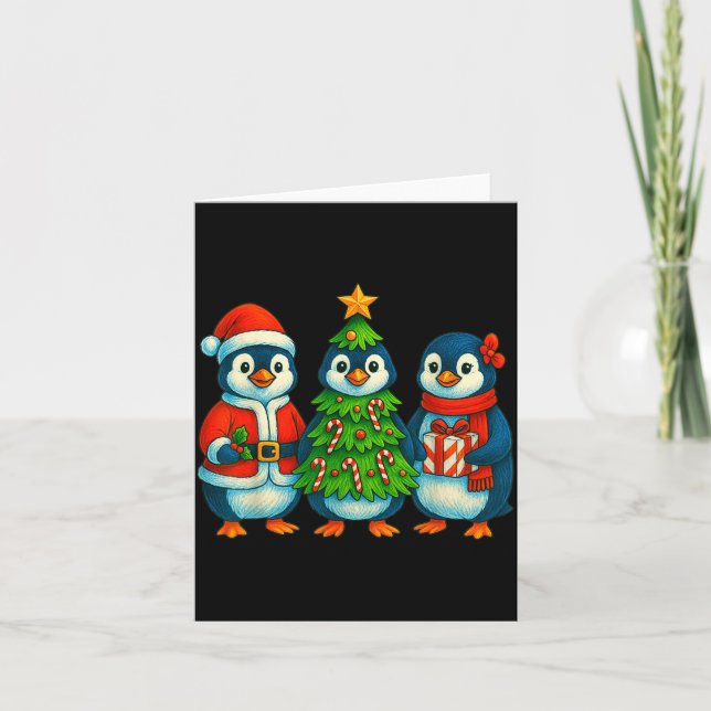 Funny Penguin Christmas Lights Penguin Cute Xmas H Card (Front)