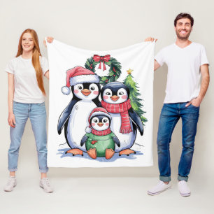 Funny Penguin Christmas Matching Family Pyjamas Fleece Blanket