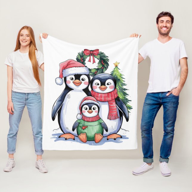 Funny Penguin Christmas Matching Family Pyjamas Fleece Blanket (In Situ)