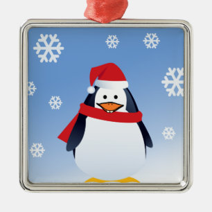 Funny Penguin Christmas Santa Claus Snowflakes Metal Tree Decoration