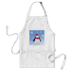 Funny Penguin Christmas Santa Claus Snowflakes Standard Apron