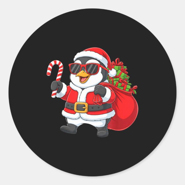 Funny Penguin Christmas Santa Outfit Xmas Boys Gir Classic Round Sticker (Front)