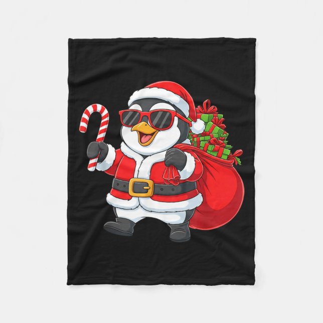 Funny Penguin Christmas Santa Outfit Xmas Boys Gir Fleece Blanket (Front)