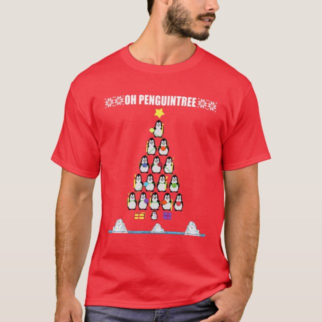 Funny Penguin Christmas Tree Meme Pun Holiday T-Shirt (Front)