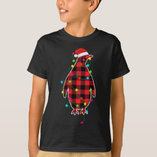 Funny Penguin Christmas Tree Red Plaid Xmas Animal T-Shirt