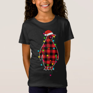 Funny Penguin Christmas Tree Red Plaid Xmas Animal T-Shirt