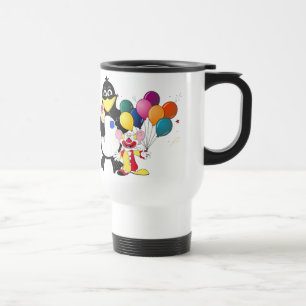 Funny penguin & clown cartoon travel mug