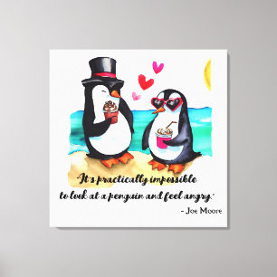 Funny Penguin Couple, Animals in Love Canvas Print