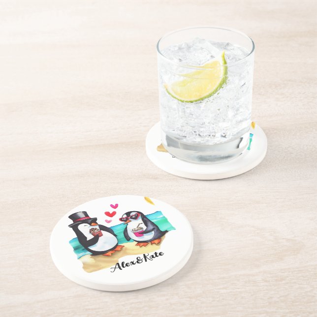 Funny Penguin Couple, Animals in Love Coaster (Side)