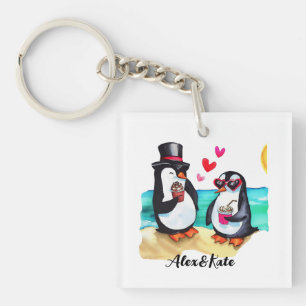 Funny Penguin Couple, Animals in Love Key Ring