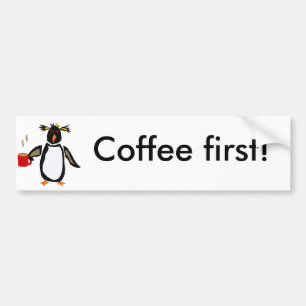 Funny Penguin Drinking Coffee Bumper Sticker