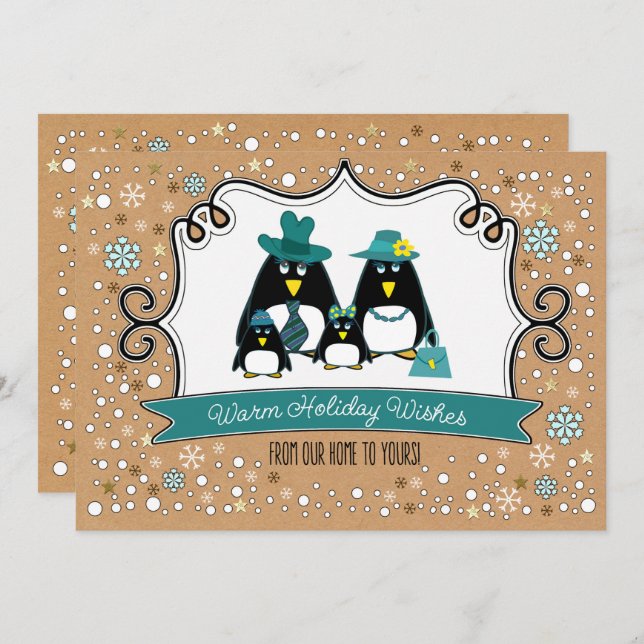Funny Penguin Family Christmas Flat Greeting Cards (Front/Back)