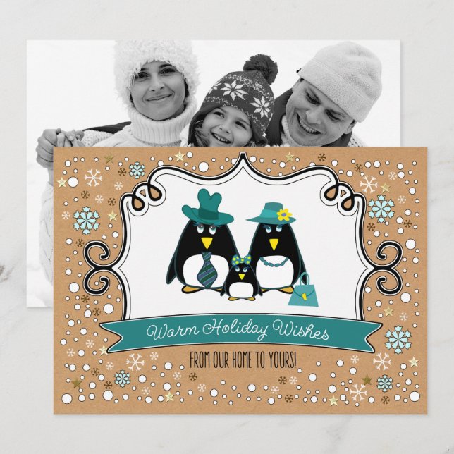 Funny Penguin Family Christmas Photo Cards (Front/Back)