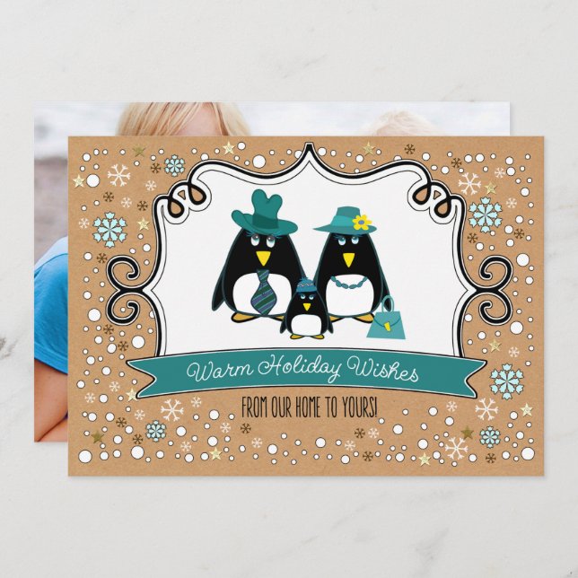 Funny Penguin Family Christmas Photo Cards (Front/Back)