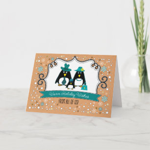 Funny Penguin Family of 3 Custom Christmas  Holiday Card