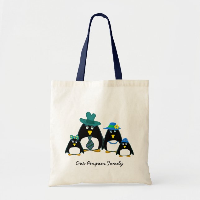 Funny Penguin Family of 4 Christmas Gift Tote Bags (Front)