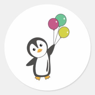 Funny Penguin Flies Up With Balloons Classic Round Sticker