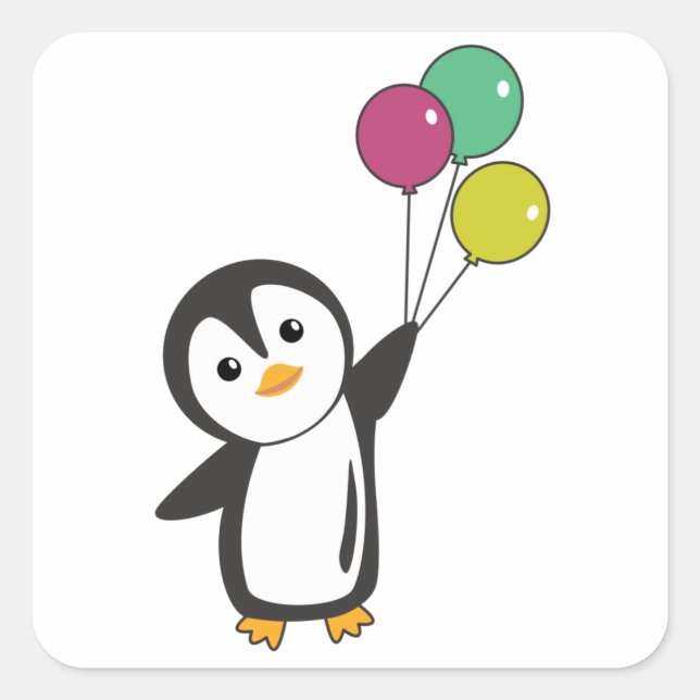 Funny Penguin Flies Up With Balloons Square Sticker (Front)