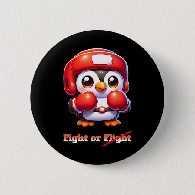 Funny Penguin Flight Or Fight Boxing Mma Meme Sill 6 Cm Round Badge (Front)
