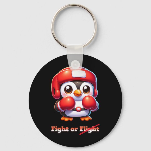 Funny Penguin Flight Or Fight Boxing Mma Meme Sill Key Ring (Front)