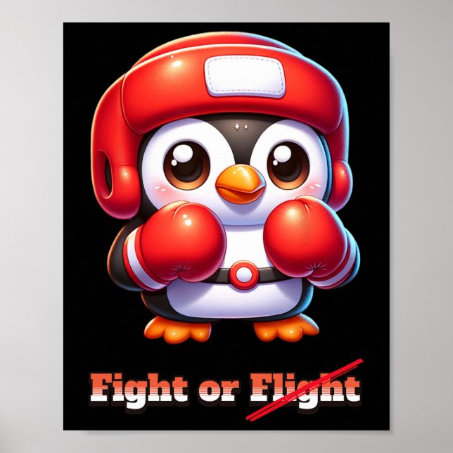 Funny Penguin Flight Or Fight Boxing Mma Meme Sill Poster (Front)