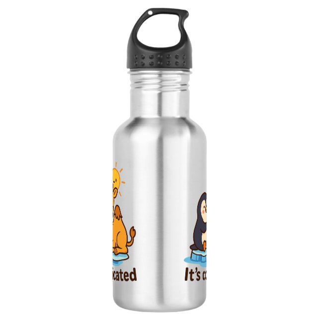 Funny Penguin & Giraffe Water Bottle  (Front)