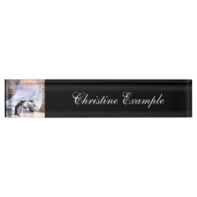 Funny penguin go on a sea with ice nameplate (Front)