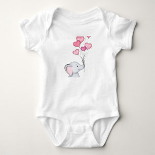 Funny Penguin & Happy Elephant with Balloons Baby Bodysuit