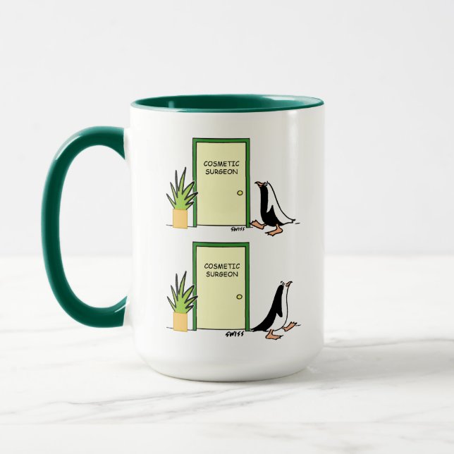 Funny Penguin Has Cosmetic Surgery Cartoon Mug (Left)