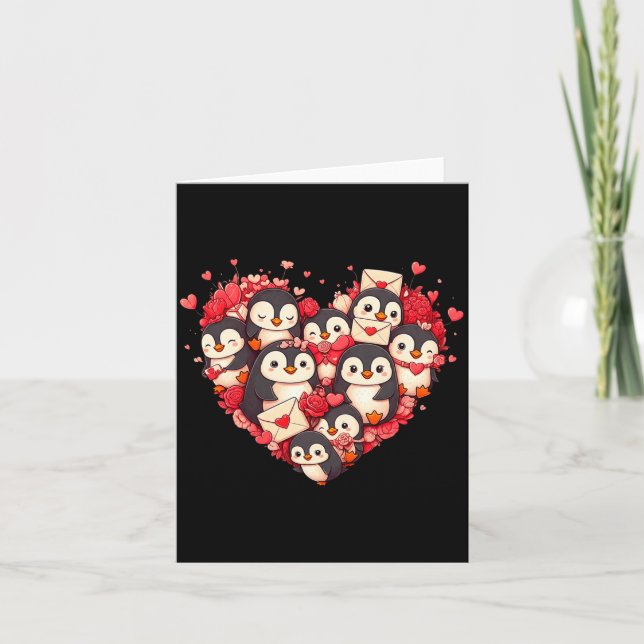 Funny Penguin Heart Valentine Penguin Womens Mens  Card (Front)
