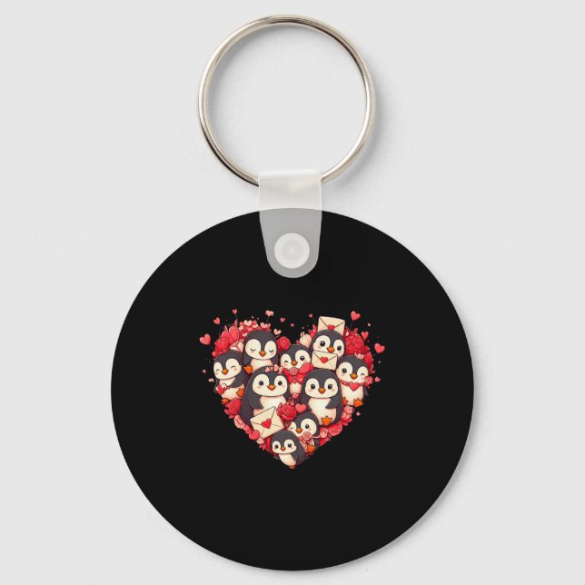 Funny Penguin Heart Valentine Penguin Womens Mens  Key Ring (Front)