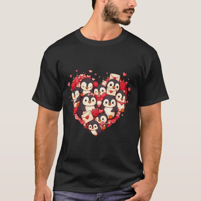 Funny Penguin Heart Valentine Penguin Womens Mens  T-Shirt (Front)