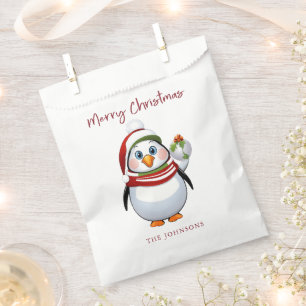 Funny Penguin Holding Ornament Merry Christmas  Favour Bags