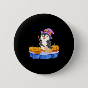 Funny Penguin In Witch Costume Pumpkins Happy Hall 6 Cm Round Badge