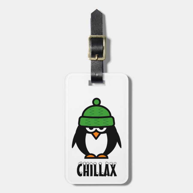 Funny penguin luggage tag | Whimsical animal image (Front Vertical)