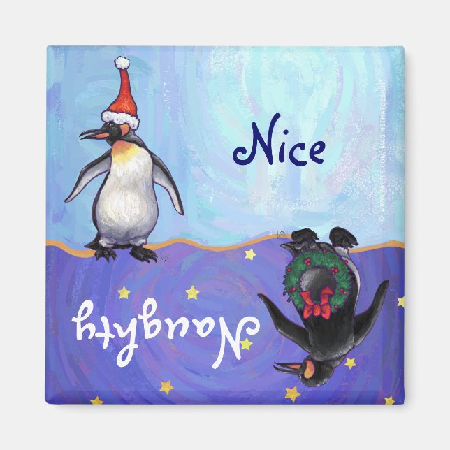 Funny Penguin Naughty Nice Holiday Magnet (Front)