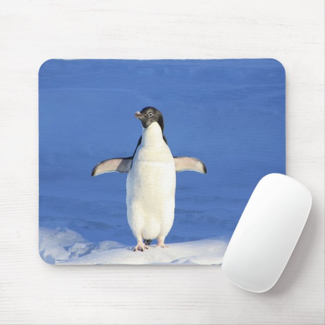 Funny penguin on ice mouse mat (With Mouse)