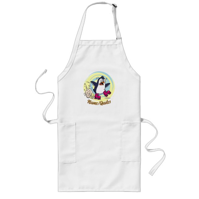 Funny Penguin on Roller Skates Long Apron (Front)