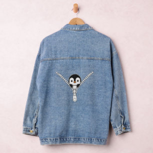 Funny Penguin Peek Denim Jacket