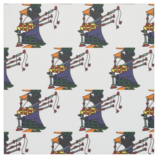 Funny Penguin Playing Bagpipes Art Original Fabric (Swatch)