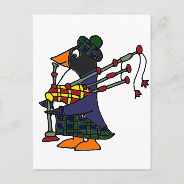 Funny Penguin Playing Bagpipes Art Postcard (Front)