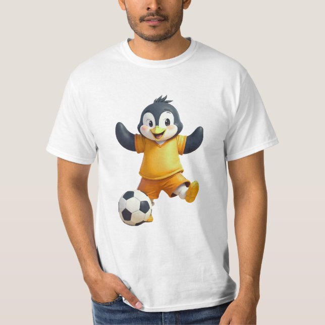 funny Penguin Playing football T-Shirt (Front)