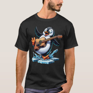 Funny Penguin Playing Guitar On Ice T-Shirt