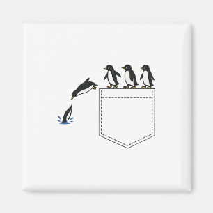 Funny Penguin Pocket Cute Diving Penguin Tee Anima Magnet
