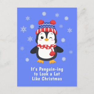 Funny Penguin Pun Christmas Holiday Postcard