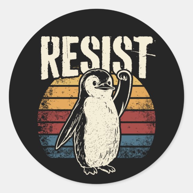 Funny Penguin Resist Cool Penguins Resist Classic Round Sticker (Front)